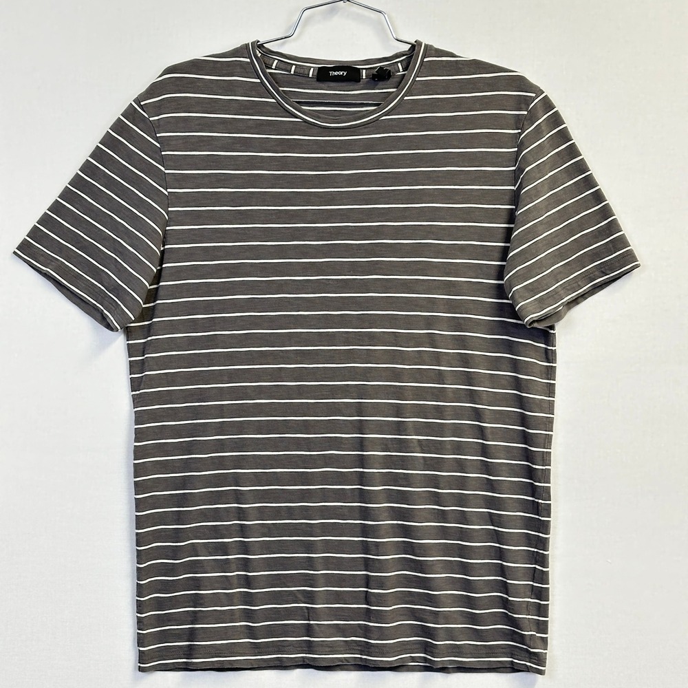 Theory Clean Tee‎ Striped Slub Shirt Gray Men's Size S